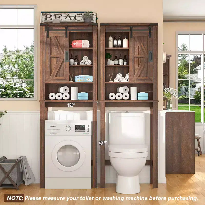 AMERLIFE Armoire de rangement de salle de bain de ferme de 172,7 cm de haut avec porte coulissante de grange et étagères réglables, bois de grange récupéré