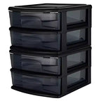 Homz 2 Pack Storage Cart, Medium 2 Drawer Plastic Container for Home and Office Organization, Black Frame with Smoke Tint Drawers