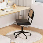 Chaise de bureau VECELO en cuir PU, chaise de vanité sans accoudoirs, pivotante, réglable en hauteur, avec roulettes, chaise de bureau à dossier en rotin pour petits espaces, noir/blanc
