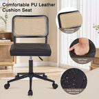 Chaise de bureau VECELO en cuir PU, chaise de vanité sans accoudoirs, pivotante, réglable en hauteur, avec roulettes, chaise de bureau à dossier en rotin pour petits espaces, noir/blanc