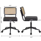 Chaise de bureau VECELO en cuir PU, chaise de vanité sans accoudoirs, pivotante, réglable en hauteur, avec roulettes, chaise de bureau à dossier en rotin pour petits espaces, noir/blanc