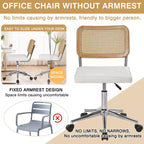 Chaise de bureau VECELO en cuir PU, chaise de vanité sans accoudoirs, pivotante, réglable en hauteur, avec roulettes, chaise de bureau à dossier en rotin pour petits espaces, noir/blanc