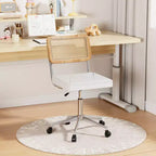 Chaise de bureau VECELO en cuir PU, chaise de vanité sans accoudoirs, pivotante, réglable en hauteur, avec roulettes, chaise de bureau à dossier en rotin pour petits espaces, noir/blanc