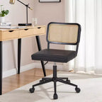 Chaise de bureau VECELO en cuir PU, chaise de vanité sans accoudoirs, pivotante, réglable en hauteur, avec roulettes, chaise de bureau à dossier en rotin pour petits espaces, noir/blanc