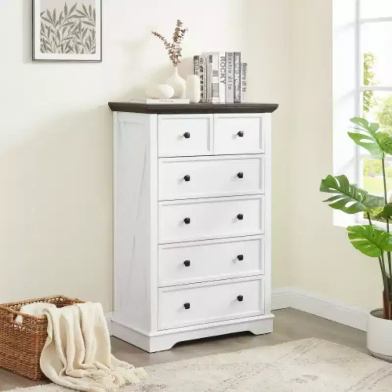 Commode à 6 tiroirs, Armoire de rangement haute à 6 tiroirs, Organisateur de placard pour vêtements, Armoire à 6 tiroirs pour salon