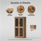 Vitrine contemporaine en bois noir - Meuble de rangement à 6 étagères avec quatre portes vitrées