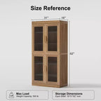 Vitrine contemporaine en bois noir - Meuble de rangement à 6 étagères avec quatre portes vitrées