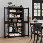 Vitrine contemporaine en bois noir - Meuble de rangement à 6 étagères avec quatre portes vitrées