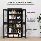 Vitrine contemporaine en bois noir - Meuble de rangement à 6 étagères avec quatre portes vitrées