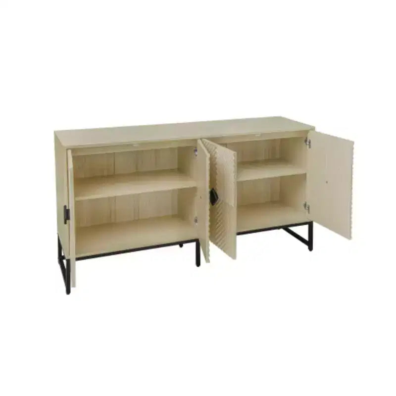 Buffet 4 portes sculpté, Buffet de rangement avec espace de rangement, Meuble de bar à café moderne avec étagère réglable pour salon, salle à manger, cuisine