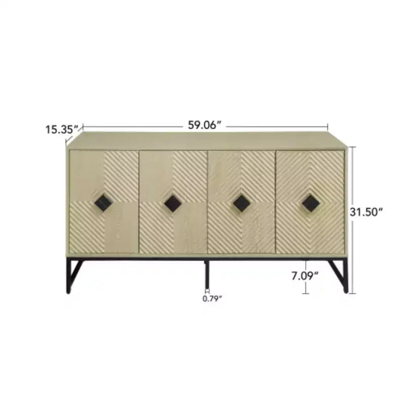 Buffet 4 portes sculpté, Buffet de rangement avec espace de rangement, Meuble de bar à café moderne avec étagère réglable pour salon, salle à manger, cuisine