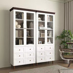 Meuble de rangement blanc en MDF, avec portes en verre et étagères réglables pour cuisine