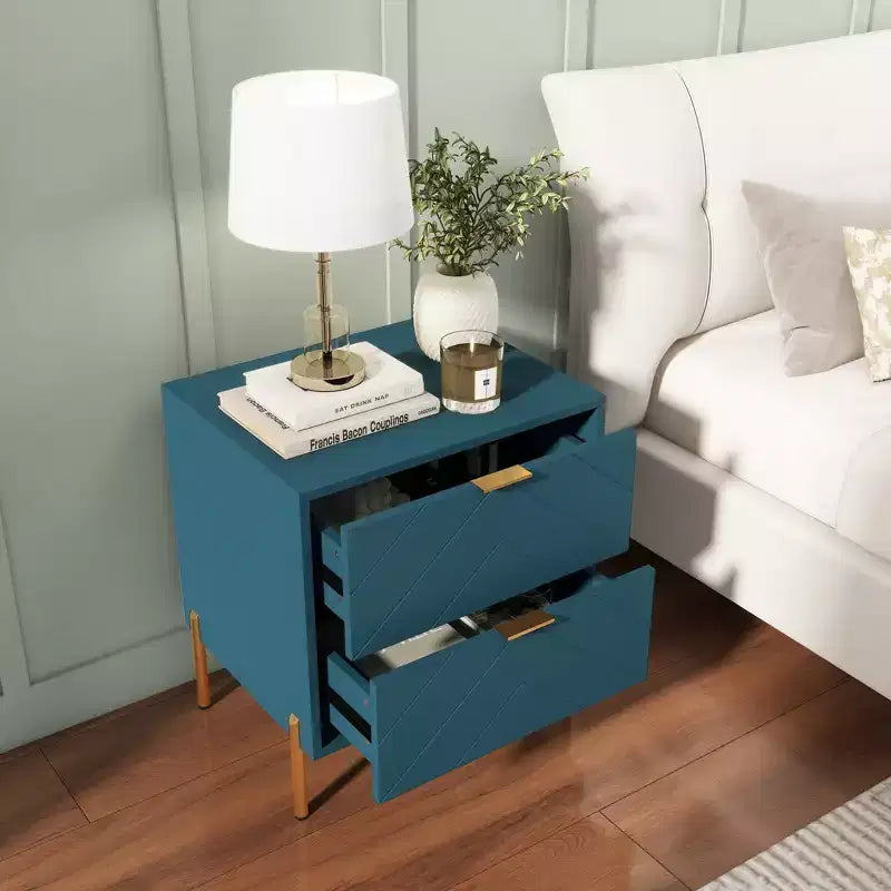 CLIHOME Table de chevet autoportante à 2 tiroirs avec pieds de support en métal
