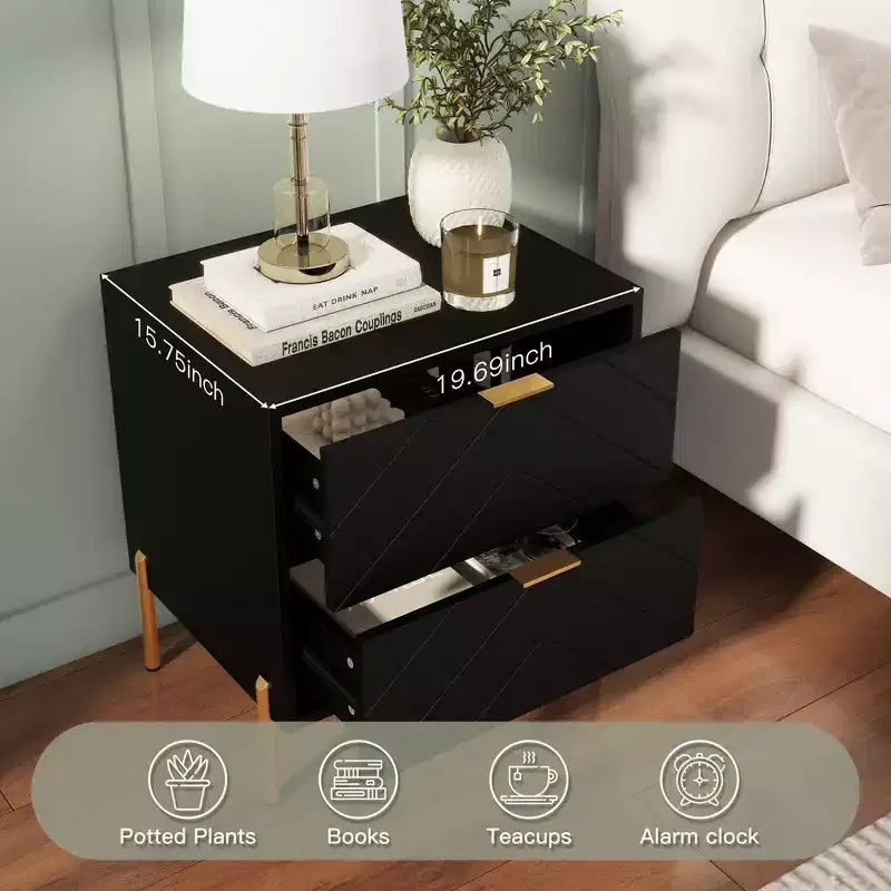 CLIHOME Table de chevet autoportante à 2 tiroirs avec pieds de support en métal