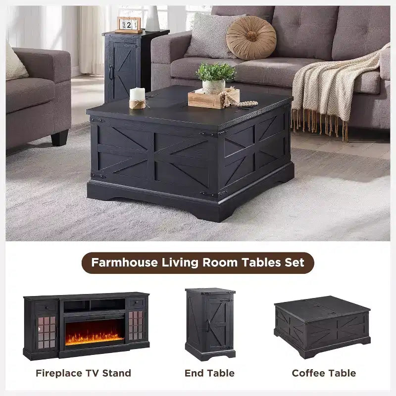 Table Basse Relevable SinCiDo Farmhouse, Table Carrée de 36 po avec Grand Compartiment de Rangement Caché, Table de Salon/Salle à Manger en Bois Rustique