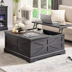 SinCiDo Farmhouse Lift Top Coffee Table, 36 Square Center Table w/Large Hidden Storage Compartment, Rustic Wood Living Room Dining Table