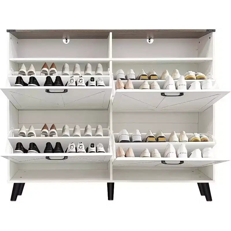 Meuble à chaussures de ferme Acekool avec 4 tiroirs basculants et rangement ouvert, organisateur d'entrée étroit et étagère à chaussures pour couloir et salon