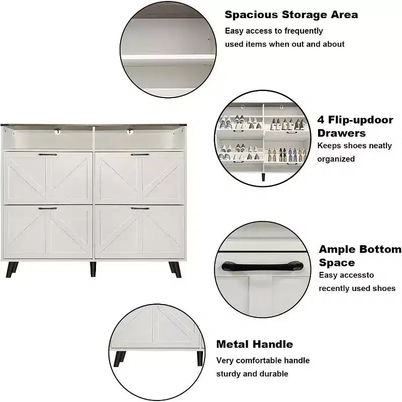Meuble à chaussures de ferme Acekool avec 4 tiroirs basculants et rangement ouvert, organisateur d'entrée étroit et étagère à chaussures pour couloir et salon