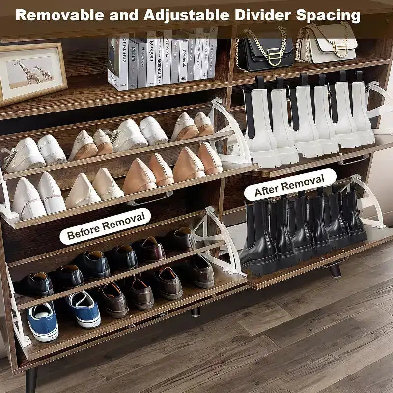 Meuble à chaussures de ferme Acekool avec 4 tiroirs basculants et rangement ouvert, organisateur d'entrée étroit et étagère à chaussures pour couloir et salon