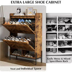 Meuble à chaussures Acekool avec 2 tiroirs basculants et rangement ouvert, pieds de support réglables, poignées métalliques, organisateur d'entrée