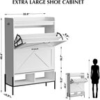 Meuble à chaussures Acekool avec 2 tiroirs basculants et rangement ouvert, pieds de support réglables, poignées métalliques, organisateur d'entrée