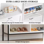 Meuble à chaussures Acekool avec 2 tiroirs basculants et rangement ouvert, pieds de support réglables, poignées métalliques, organisateur d'entrée