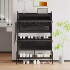 Meuble à chaussures Acekool avec 2 tiroirs basculants et rangement ouvert, pieds de support réglables, poignées métalliques, organisateur d'entrée