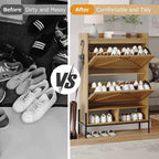 Meuble à chaussures Acekool avec 2 tiroirs basculants et rangement ouvert, pieds de support réglables, poignées métalliques, organisateur d'entrée