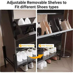 Meuble à chaussures Acekool avec 2 tiroirs basculants et rangement ouvert, pieds de support réglables, poignées métalliques, organisateur d'entrée