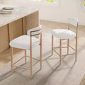 Boucle Dining Armless Barstools Set of 2,with Wood Grain Metal Legs for Kitchen, Living Room, Restaurant, Cafe - Morden Fort