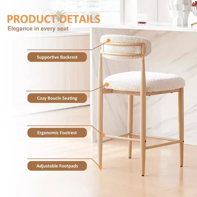Lot de 2 tabourets de bar sans accoudoirs Boucle, avec pieds en métal imitation bois pour cuisine, salon, restaurant, café - Morden Fort