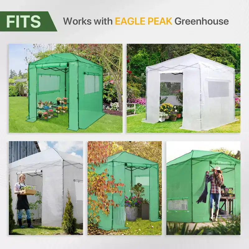 Étagère de serre EAGLE PEAK Double 4 niveaux, étagères à plantes d'extérieur/d'intérieur, verte