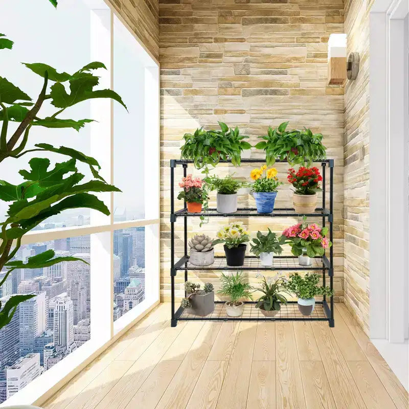 Étagère de serre EAGLE PEAK Double 4 niveaux, étagères à plantes d'extérieur/d'intérieur, verte