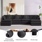 Canapé modulable surdimensionné Mjkone de 335 cm, en forme de U avec 2 poufs, canapé profond 6 places en tissu chenille