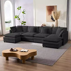 Canapé modulable surdimensionné Mjkone de 335 cm, en forme de U avec 2 poufs, canapé profond 6 places en tissu chenille