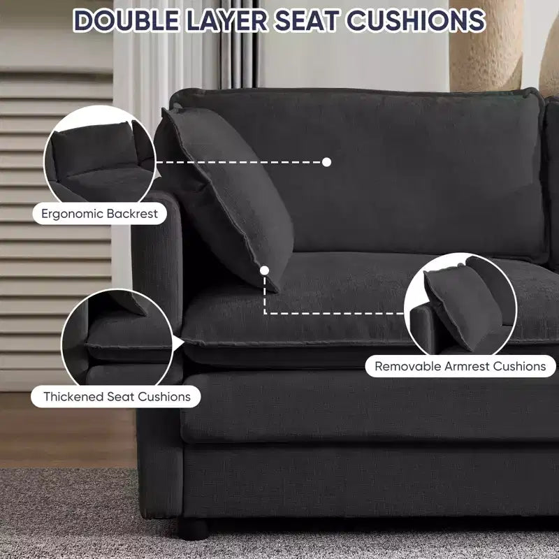 Canapé modulable surdimensionné Mjkone de 335 cm, en forme de U avec 2 poufs, canapé profond 6 places en tissu chenille