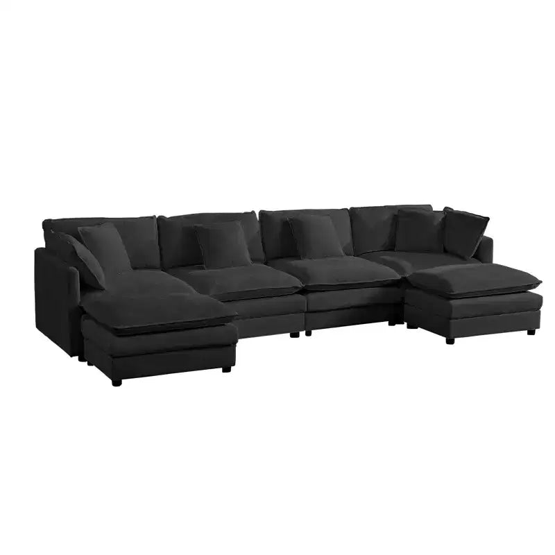 Canapé modulable surdimensionné Mjkone de 335 cm, en forme de U avec 2 poufs, canapé profond 6 places en tissu chenille