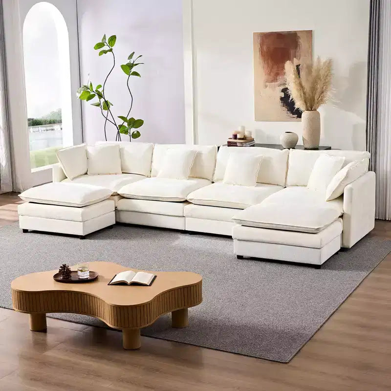 Canapé modulable surdimensionné Mjkone de 335 cm, en forme de U avec 2 poufs, canapé profond 6 places en tissu chenille