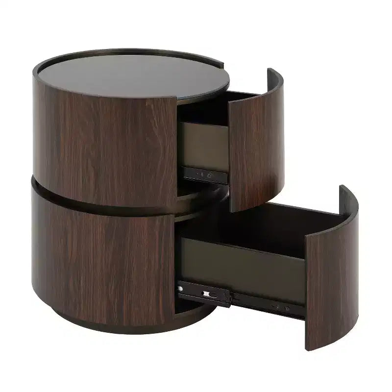 Table d'appoint ronde moderne Christopher Knight Home Bernie avec plateau en verre trempé et deux tiroirs