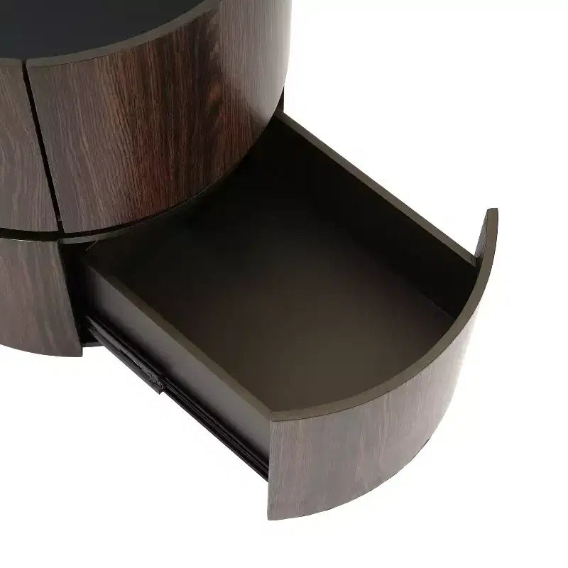 Table d'appoint ronde moderne Christopher Knight Home Bernie avec plateau en verre trempé et deux tiroirs