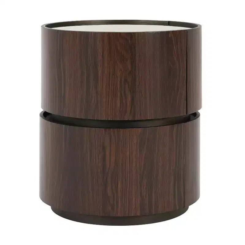 Table d'appoint ronde moderne Christopher Knight Home Bernie avec plateau en verre trempé et deux tiroirs