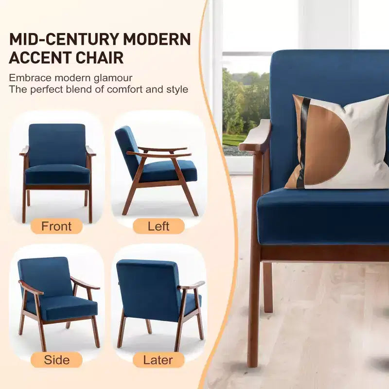 Fauteuil d'appoint Okak avec dossier extra-épais pour chambre à coucher, fauteuil de salon en bois massif pour salon, appartement