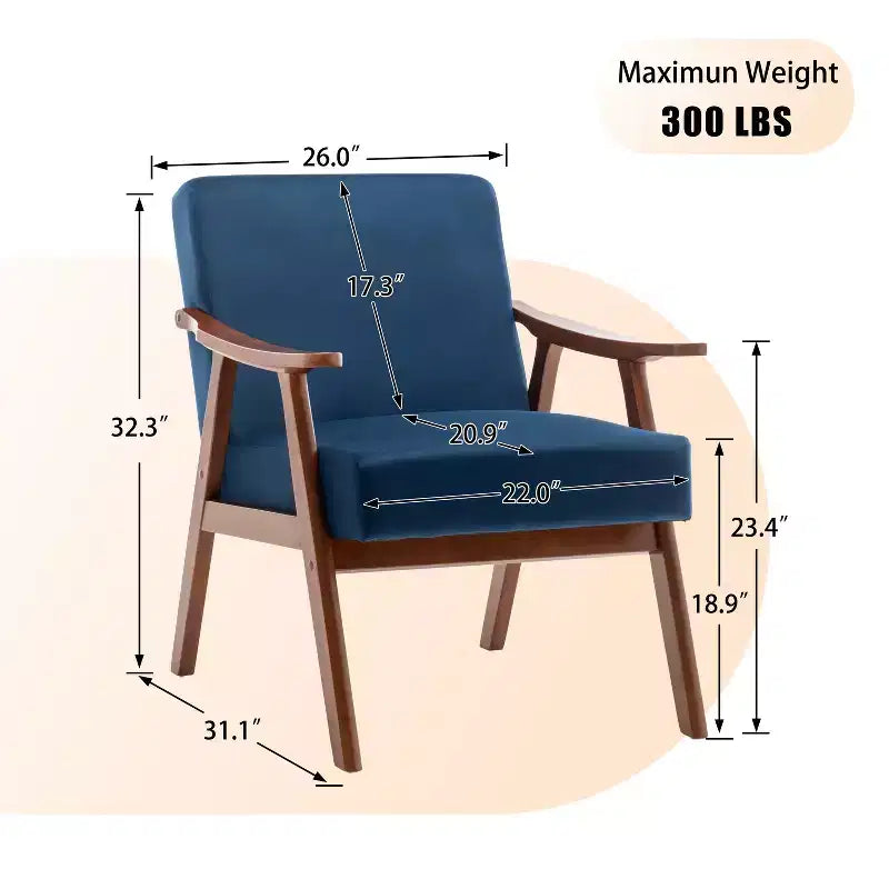 Fauteuil d'appoint Okak avec dossier extra-épais pour chambre à coucher, fauteuil de salon en bois massif pour salon, appartement
