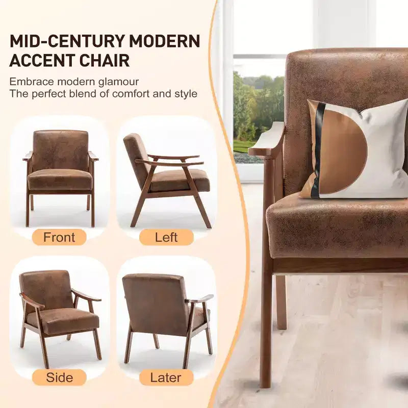 Fauteuil d'appoint Okak avec dossier extra-épais pour chambre à coucher, fauteuil de salon en bois massif pour salon, appartement