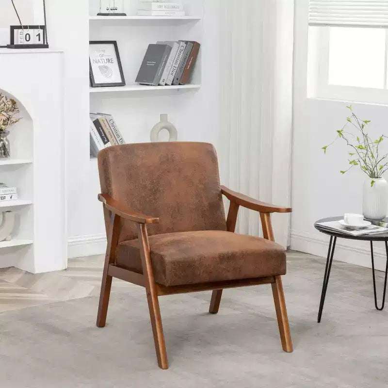 Fauteuil d'appoint Okak avec dossier extra-épais pour chambre à coucher, fauteuil de salon en bois massif pour salon, appartement