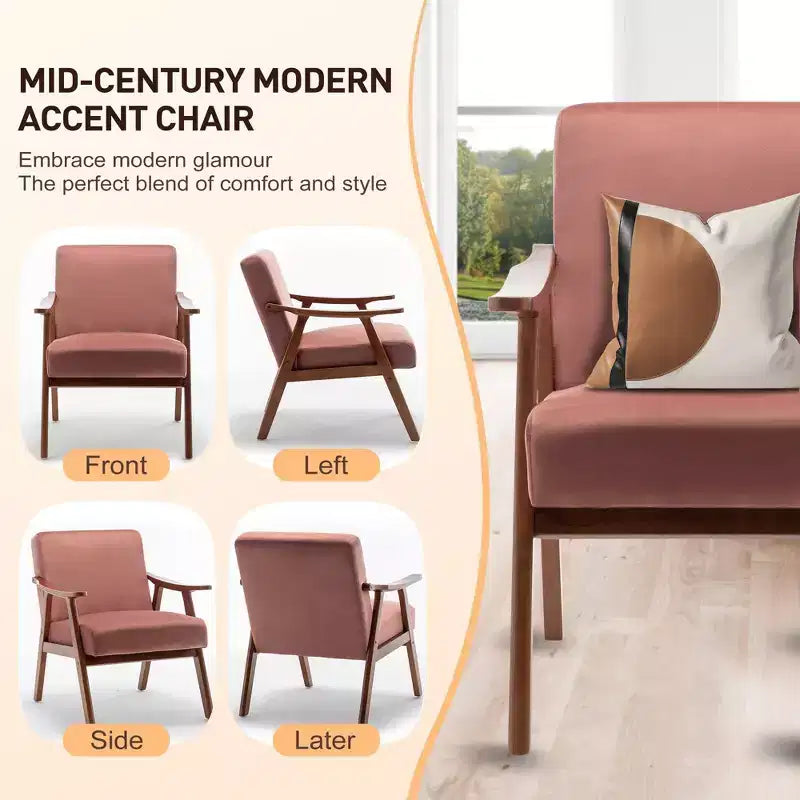 Fauteuil d'appoint Okak avec dossier extra-épais pour chambre à coucher, fauteuil de salon en bois massif pour salon, appartement