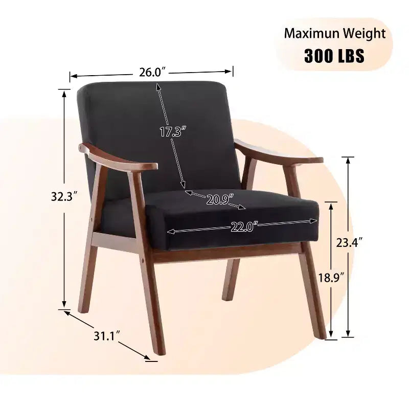 Fauteuil d'appoint Okak avec dossier extra-épais pour chambre à coucher, fauteuil de salon en bois massif pour salon, appartement