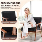 Fauteuil d'appoint Okak avec dossier extra-épais pour chambre à coucher, fauteuil de salon en bois massif pour salon, appartement