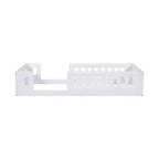 Lit de sol en bois massif Okak, plateforme double, cadre de lit avec garde-corps, design discret pour chambre d'enfants et d'adolescents