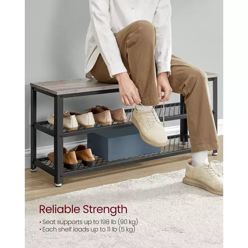 Banc de rangement à chaussures robuste à 3 niveaux avec étagères en treillis métallique, organiseur autoportant pour entrée de chaussures et de rangement, 30 x 100 x 45 cm